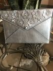 Rebecca Minkoff Leo Leather Clutch silver with flowers  New (other)