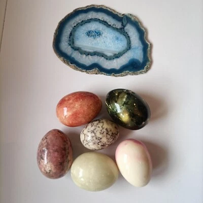 6 Uova Di Marmo Alabastro + 1 agata - Immagine 1 di 4