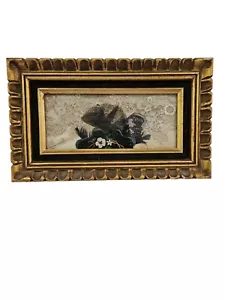 Antik Massivholz Gold & Samt gerahmter Spitzenstoff Ephemera 12""x7,25"" LESEN - Bild 1 von 10