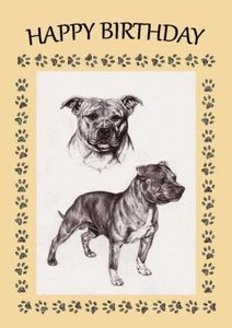 STAFFORDSHIRE BULL TERRIER DOG BIRTHDAY GREETINGS NOTE CARD  - Picture 1 of 1