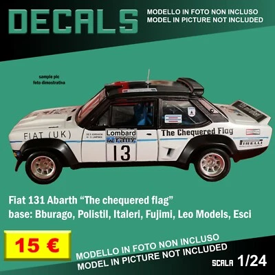 DECALS repro Fiat 131 Abarth The chequered Flag Bburago Ixo Esci 1/24 1 24 decal - Immagine 1 di 2