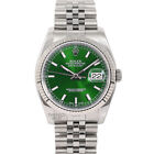 Rolex Datejust 116234 Steel 36mm Jubilee Watch Green Dial 18k Gold Fluted Bezel