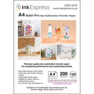 Papel de sublimación de tinte Subli-Pro A4 100 gsm 200 hojas ideal para taza o camisetas - Imagen 1 de 5