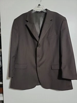 Andrew Fezza Men 2 Piece 3 Button Suit Brown Pinstripe 52 L 48 Pnt Worsted Wool - Image 1 of 4