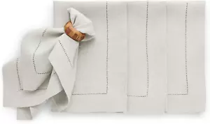 Linen Dinner Napkins 20 X 20 Inch - 100% Pure Linen Hemstitch Light Flax Cloth N - Picture 1 of 12