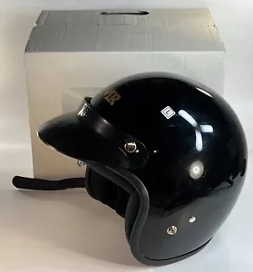 Vintage Motorcycle Moped Helmet Open Face M2R Black 5 Snap Mens Large NEW W/ Box - Foto 1 di 8