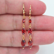 18K Yellow Gold Filled Red Topaz Zircon Women Marquise Long Dangle Earrings