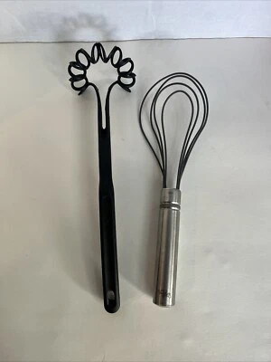 Lot Of 2 Pampered Chef Whisks Plastic Spiral, Silicone Flat - Image 1 of 4