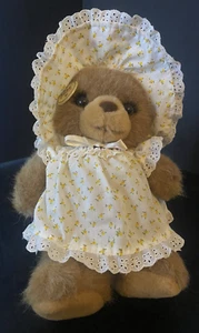 Vtg Russ Berrie  plush teddy bear white & Yellow floral dress with bonnet.  NWT - Picture 1 of 11