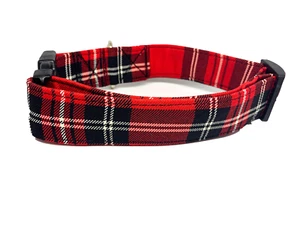 Tartan Red Plaid Custom Dog Collar Adjustable, tailor made to dog size - Picture 1 of 8