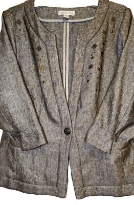 Chaqueta De Colección Coldwater Creek Mujer Talla 16 Marrón Manga 3/4 1 Botón Delantero Foto 1 de 4