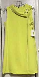 Alex Marie Chartreuse Classic Shift Dress -Shawl Draped Collar Size 6 BNWT-as is - Picture 1 of 24