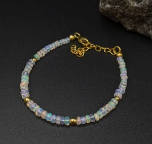 Pulsera de regalo de mujer con cuentas de piedras preciosas de ópalo etíope llamativo natural 7" - Imagen 1 de 12