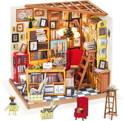 DIY Miniature Dollhouse Kit Bookstore Room Making Kit Mini Library Diorama Kit - Image 1 of 4