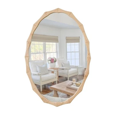 Espelho de madeira oval, rústico 20x30 polegadas bambu fazenda vaidade decorativa natural... - Imagem 1 de 4