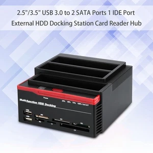 Triple-Bay SATA IDE HDD Docking Station 2.5''/3.5'' Hard Drive USB Card Reader - Afbeelding 1 van 18
