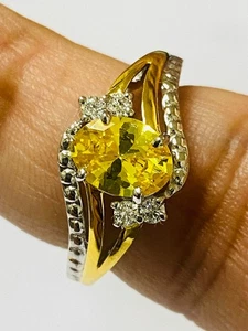 Anello in argento 925 oro 10 carati pietra nascita novembre citrino naturale in argento sterling - Foto 1 di 6