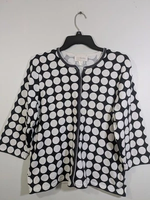 CJ Banks 女式黑色白色圆点按扣毛衣,尺寸 X — 第 1/3 张图片
