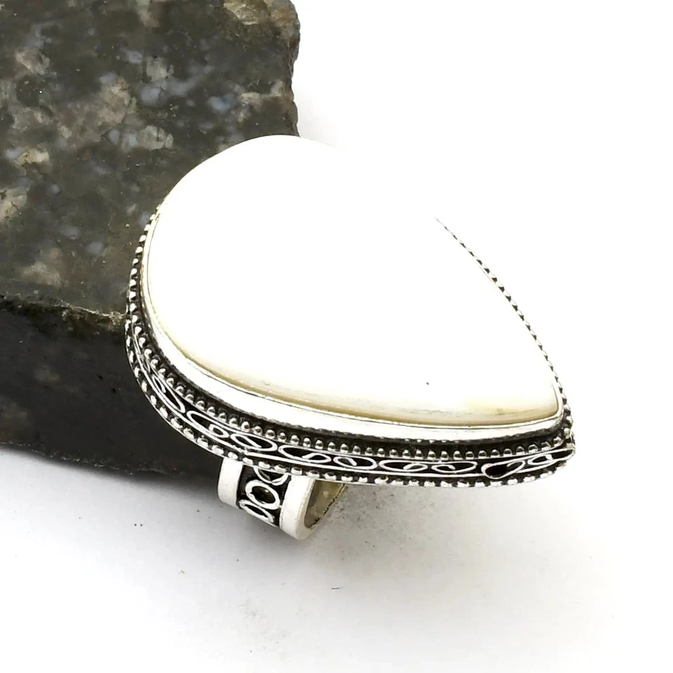 Кольцо с перламутром и драгоценными камнями ручной работы антикварный дизайн ювелирные изделия размер США - 9 AR 39003 - Изображение 1 из 1