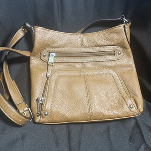 Tignanello Crossbody Brown-Tan Pebble Leather Shoulder Bag. (PU1) - Picture 1 of 7