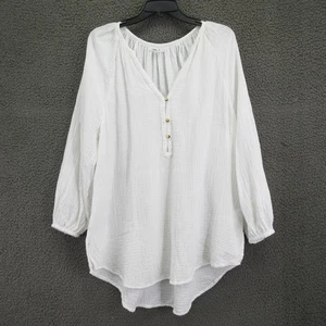 Camisa O'Neill Mujer Mediana Blanca Gasa Campesina Henley Manga 3/4 Túnica Boho - Imagen 1 de 7