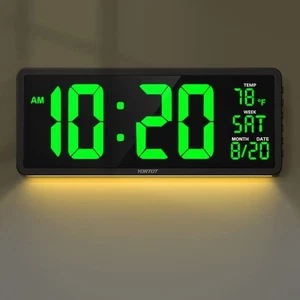 16” Large Digital Wall Clock with Remote Control and 7 Night Lights, 4 Level ... - Picture 1 of 9
