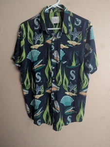 Chemise homme Seattle Mariners petit poisson mer hawaïenne boutonnée marine/sarcelle MLB - Photo 1/3