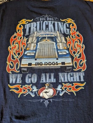 Винтажная футболка Big Dogs Trucking We Go All Night Semi Truck синяя мужская размер 2XL - Изображение 1 из 4