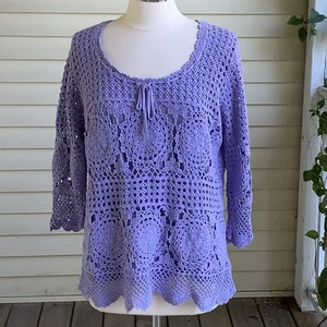 Suéter Tejido Abierto Crochet Para Mujer’s L Lavanda Púrpura Roamans Boho Whimsigoth - Imagen 1 de 6