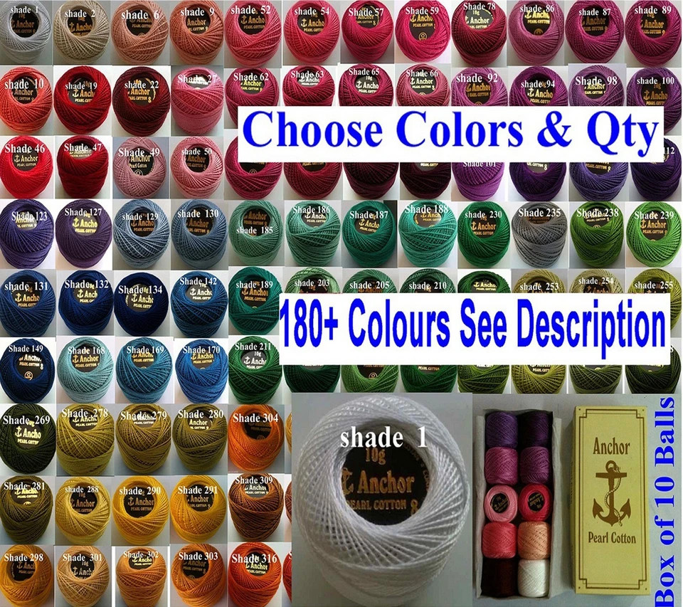 10 Anchor pearl cotton crochet embroidery thread balls size 8 choose colors 85m - Image 1 of 4