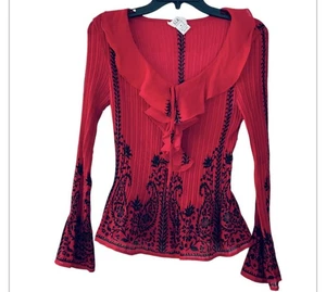 S.L.B. Vintage red and black bell sleeve top, size M, polyester - Picture 1 of 8