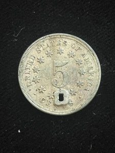 1867 RPD 5C Shield Nickel Holed Error No “S” In “Trust”. - Picture 1 of 3