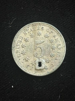 1867 RPD 5C Shield Nickel Holed Error No “S” In “Trust”. - Image 1 of 3