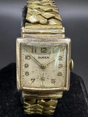 1940's Men's Buren 17j Manual Wind Gold Plated Hooded Lugs Swiss Wristwatch-Runs - Image 1 of 4