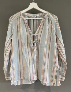 Rails Summer blue Pink Yellow Striped Linen Blend Lace Blouse Shirt Size S - Picture 1 of 5