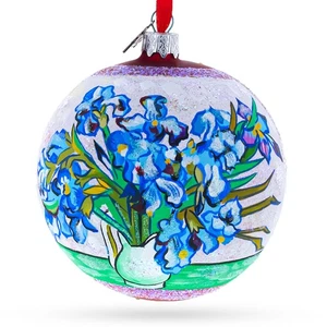 "Irises" by Vincent van Gogh Glass Ball Christmas Ornament 4 Inches - Picture 1 of 5
