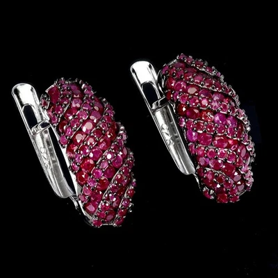 Pendientes de plata de ley 925 rubí Myanmar redondo corte diamante piedras preciosas joyería Foto 1 de 4