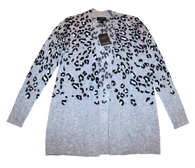 Suéter cárdigan abierto Charter Club para mujer XS gris cachemir negro estampado de leopardo Foto 1 de 4