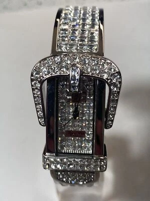 Reloj Victoria Wieck Cristal Hebilla Bisagras Puño Cara Cristal Tono Plateado NUEVO HSN Foto 1 de 4