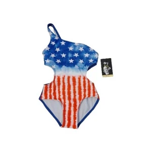 NEW Art Class Swimsuit Girls 6/7 Sm 1 Piece Monokini 1 Shoulder Style Patriotic - Picture 1 of 3