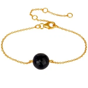 18K Yellow Gold Plated Sterling Silver Natural Sapphire Chain Bracelet - Picture 1 of 2