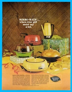 1973 Mirro Matic kitchen appliances PRINT AD coffee pot Skillet corn popper - Picture 1 of 3