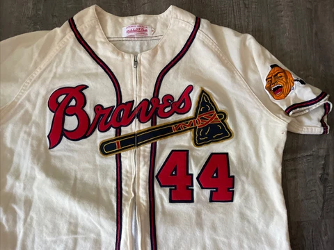 Authentic Mitchell Ness 1957 Milwaukee Braves Hank Aaron  Jersey XL RARE OLD RUN Cover