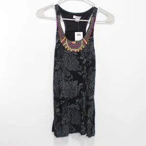Southpole Womens Black Floral Beaded Racerback Tank Top Tropical Print Size M - Picture 1 of 5