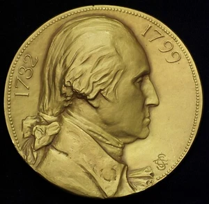 1732 - 1799 President George Washington High Relief Uniface Shell Medal Gilt 64m - Bild 1 von 2
