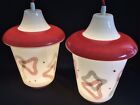 Vintage 1950S Red White Glass Lantern Pendant Lights Hanging Lamps 2 Available