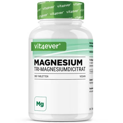VIT4EVER Magnesium 365 Tabletten - á 750 mg Tri-Magnesiumdicitrat - Hochdosiert + Vegan