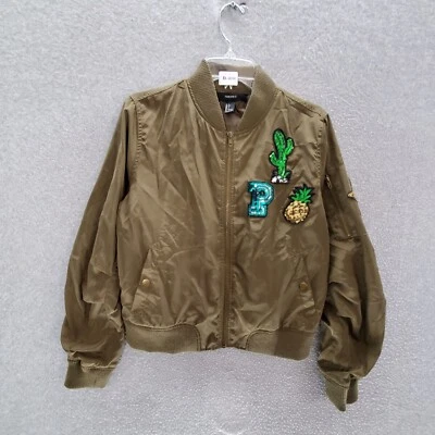 Jaqueta feminina Forever 21 pequena oliva bombardeiro lantejoulas abacaxi cacto estrela - Imagem 1 de 4