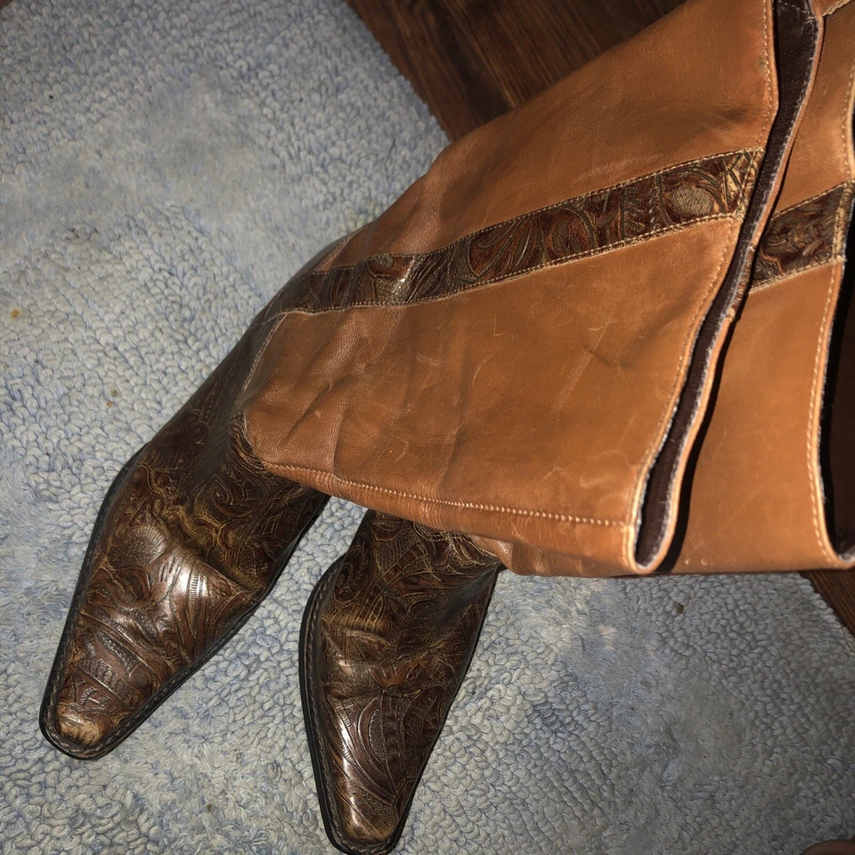 Botas Antonio Melani CASSIDY ROSS Talla 6M Calce Guante Floral Cuero Tooled Foto 1 de 4