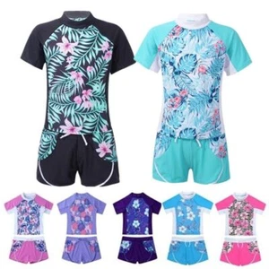 Kids Girls Swimwear Floral Print Swimsuits Elastic Waist Bathing Suits Bikini - Picture 1 of 65